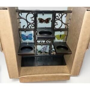 PartyLite P7729 Beautiful Butterfly Tealight Easel Candle Holder, Metal & Glass